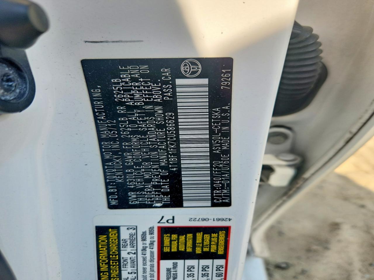 2012 Toyota Camry Se White vin: 4T1BF1FK7CU586629
