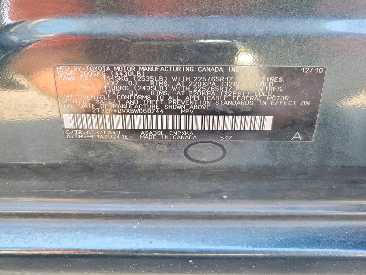 2011 Toyota Rav4 Base Green vin: 2T3ZF4DVXBW068744