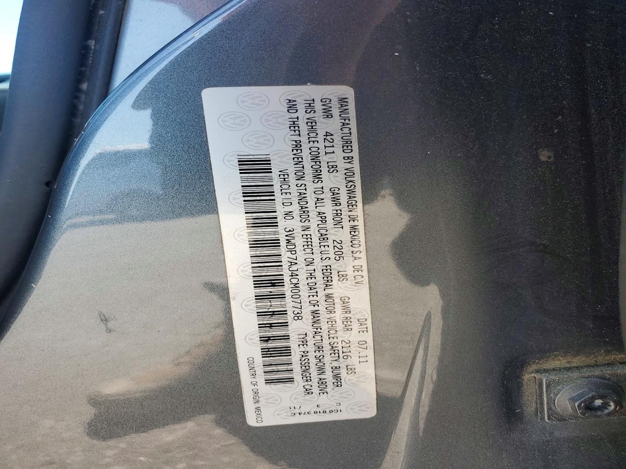2012 Volkswagen Jetta Se Gray vin: 3VWDP7AJ4CM007738