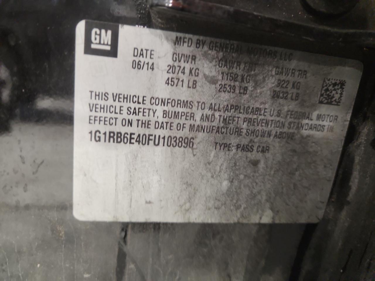 2015 Chevrolet Volt Black vin: 1G1RB6E40FU103896