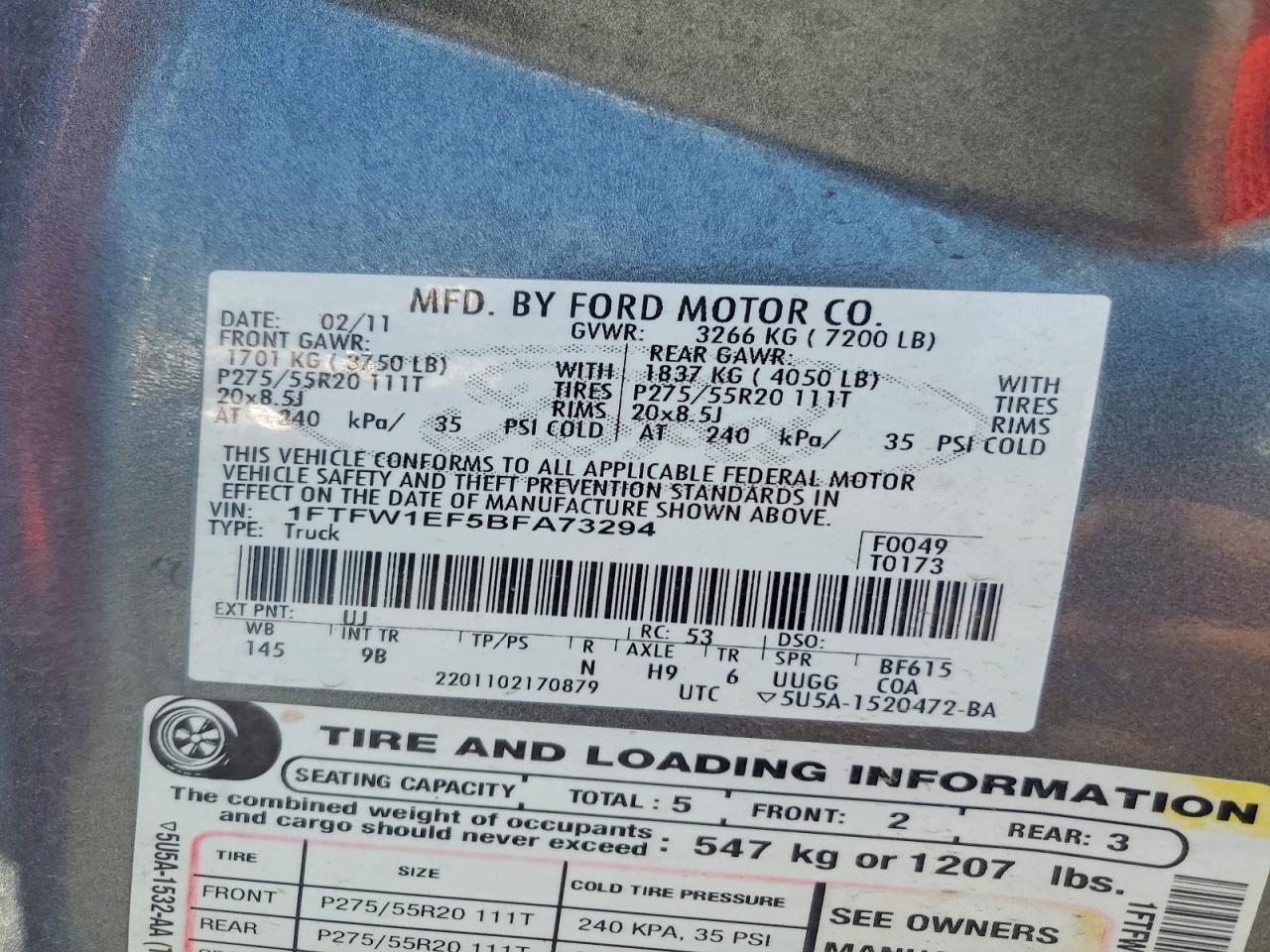 2011 Ford F150 Supercrew Gray vin: 1FTFW1EF5BFA73294