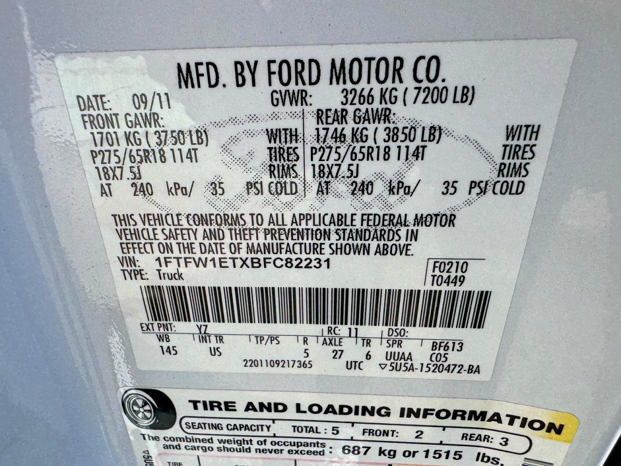 2011 Ford F150 Supercrew White vin: 1FTFW1ETXBFC82231