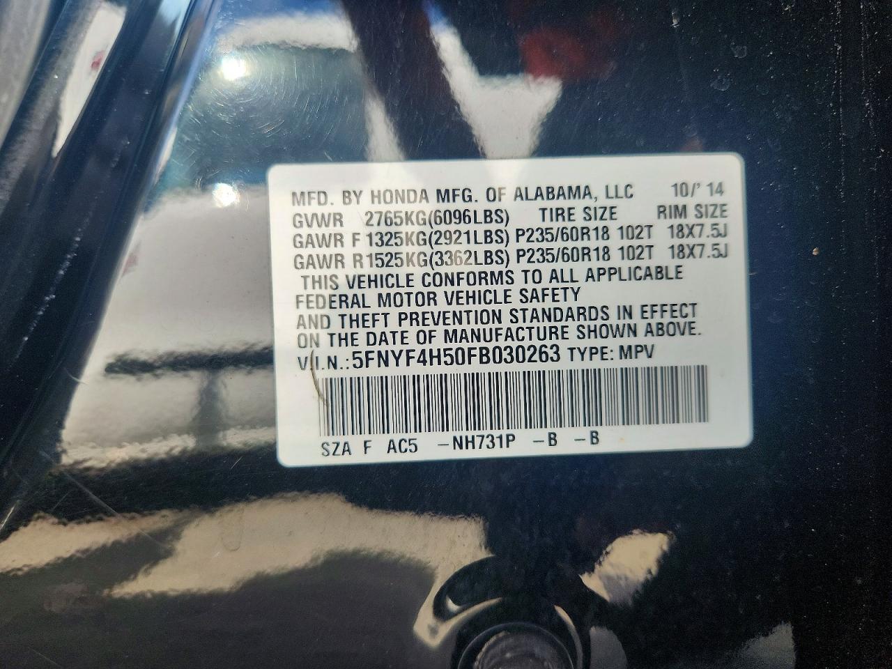 2015 Honda Pilot Exl Черный vin: 5FNYF4H50FB030263