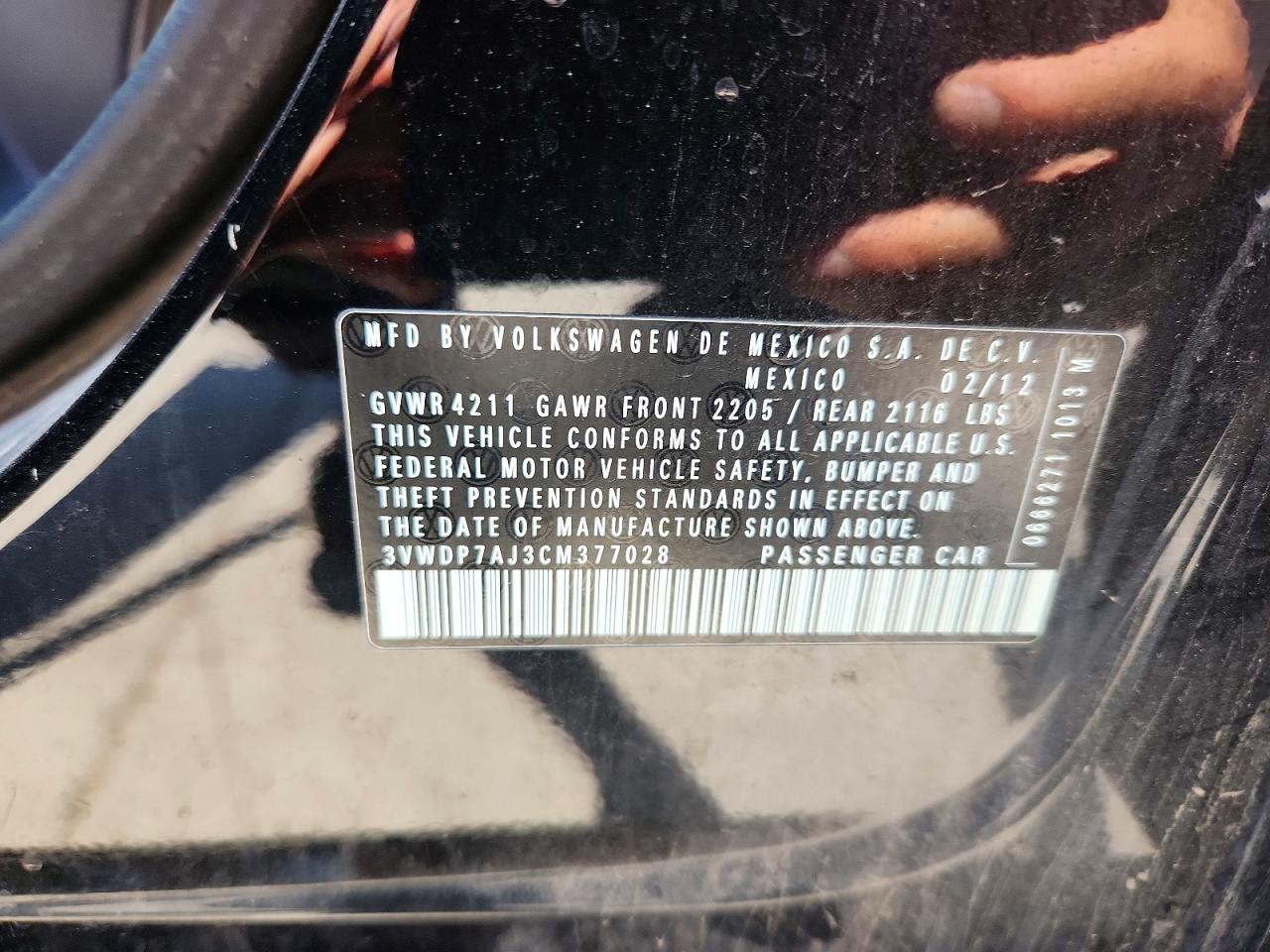 2012 Volkswagen Jetta Se Черный vin: 3VWDP7AJ3CM377028