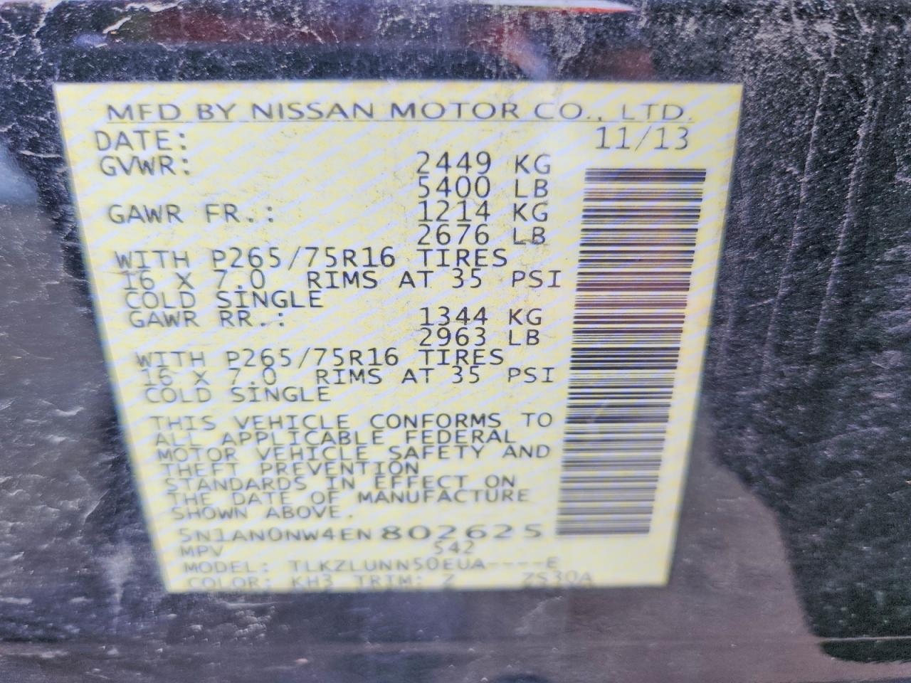 2014 Nissan Xterra Pro-4x Black vin: 5N1AN0NW4EN802625