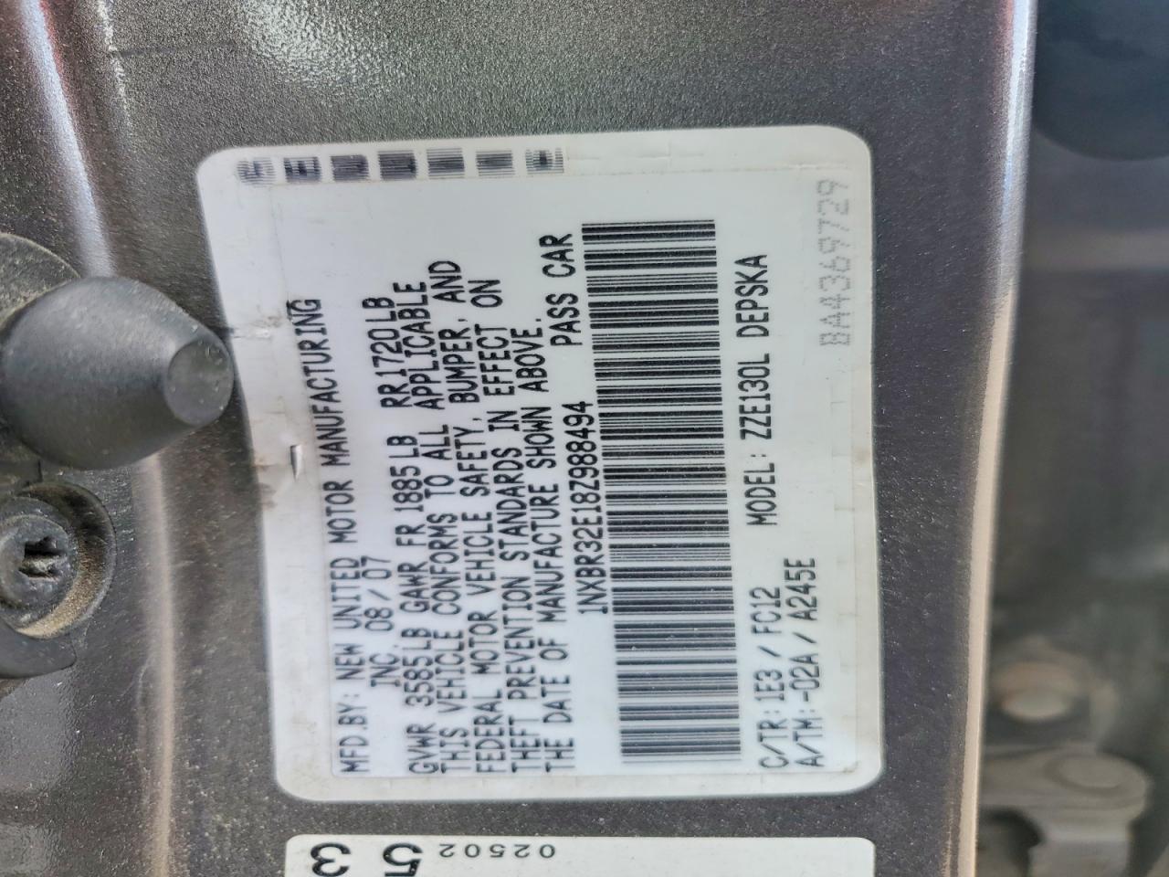 2008 Toyota Corolla S Серый vin: 1NXBR32E18Z988494