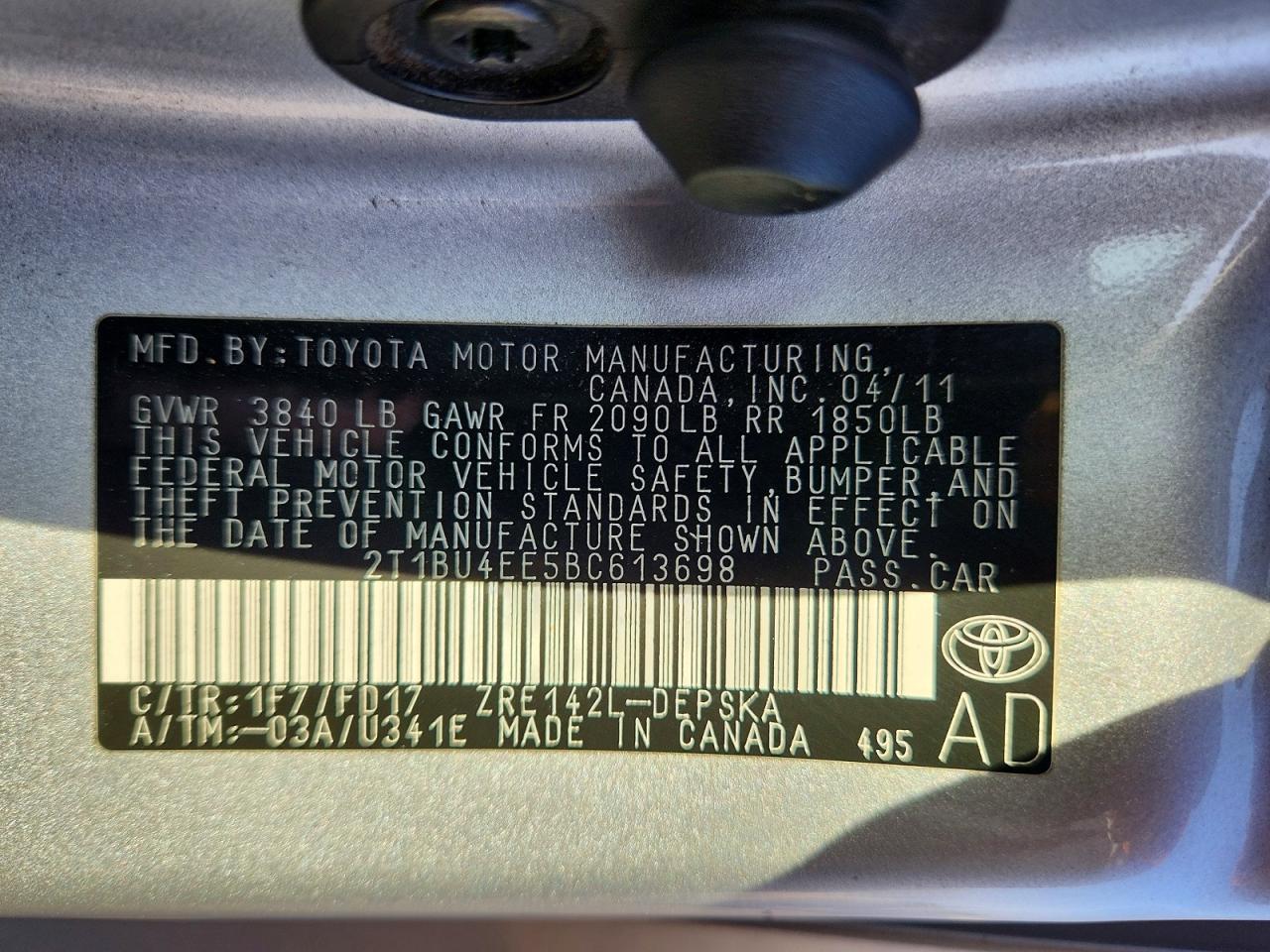 2011 Toyota Corolla S Silver vin: 2T1BU4EE5BC613698