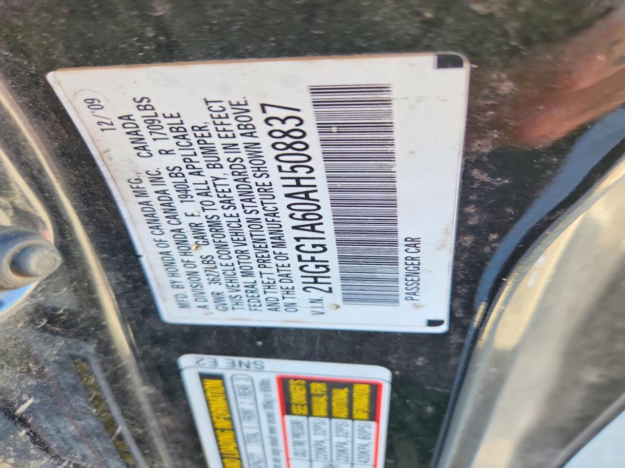 2010 Honda Civic Lx Black vin: 2HGFG1A60AH508837
