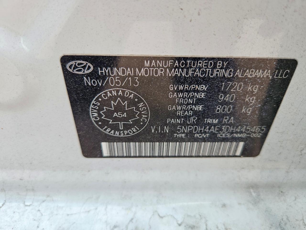 2013 Hyundai Elantra Gls White vin: 5NPDH4AE3DH445465