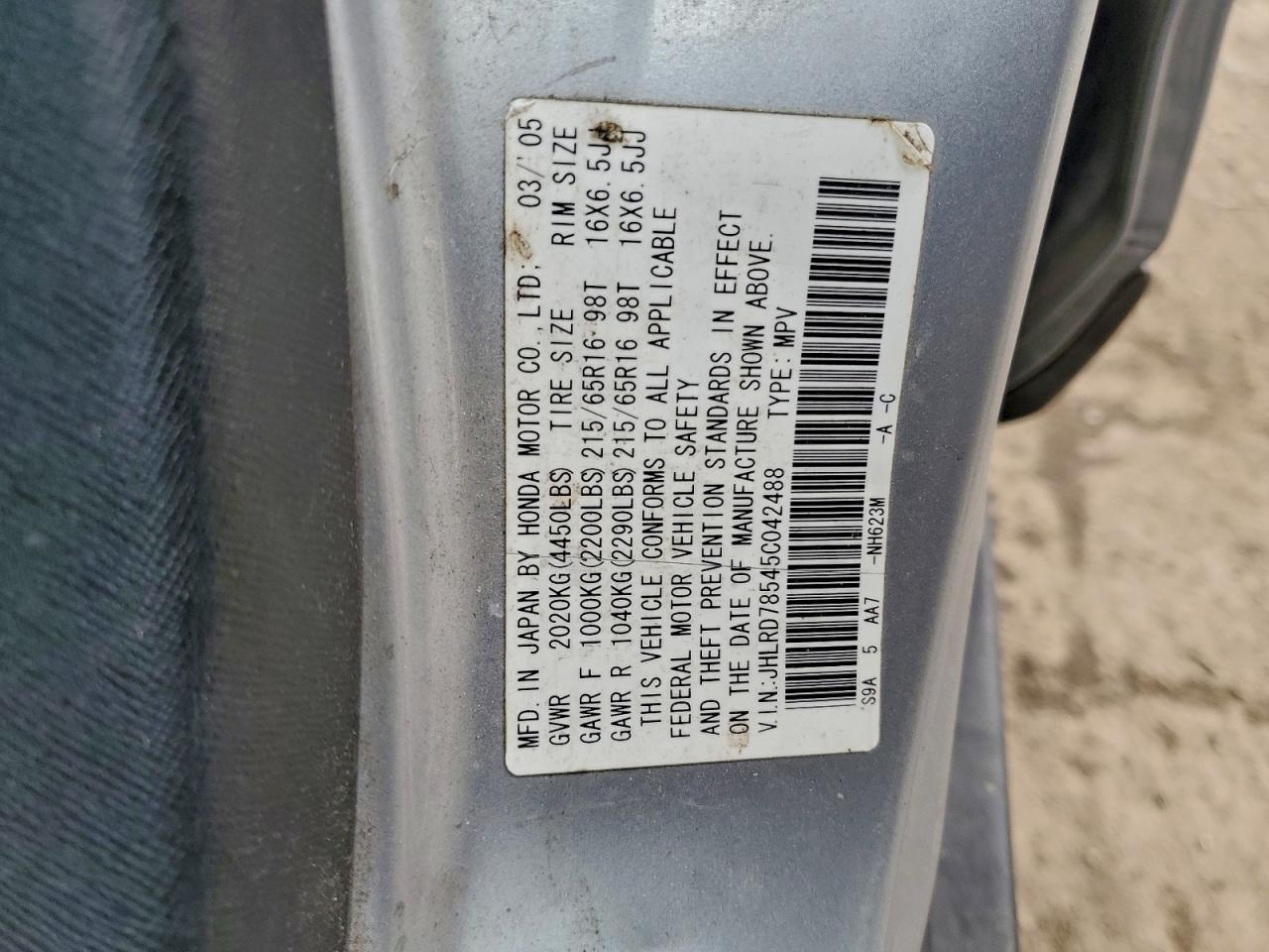 2005 Honda Cr-v Lx Серебряный vin: JHLRD78545C042488