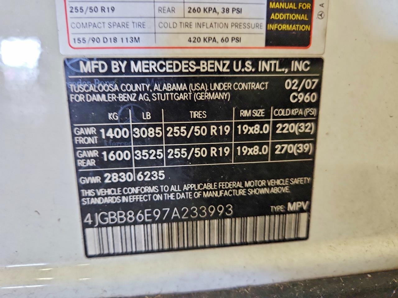 2007 Mercedes-benz Ml 350 White vin: 4JGBB86E97A233993