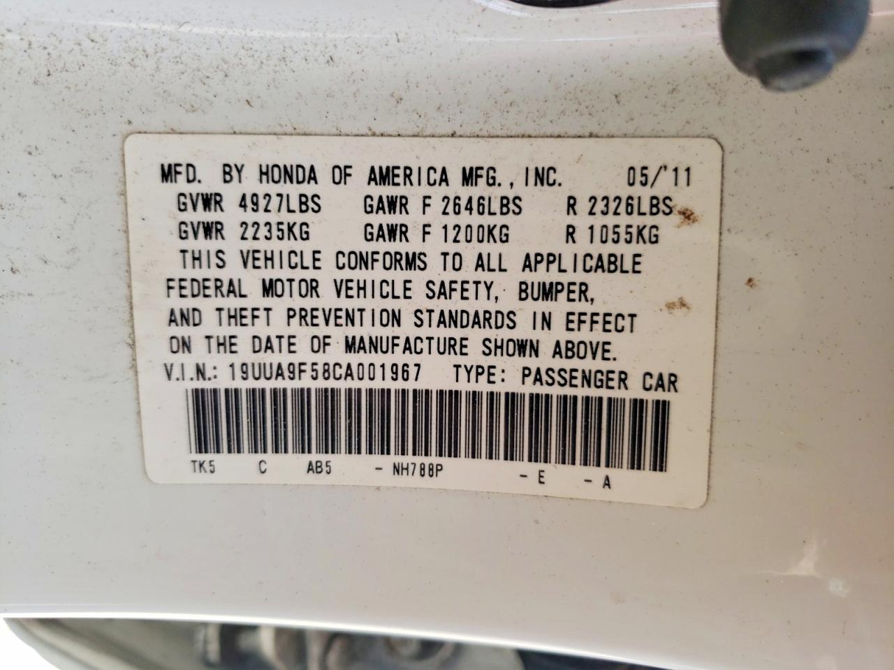 2012 Acura Tl White vin: 19UUA9F58CA001967
