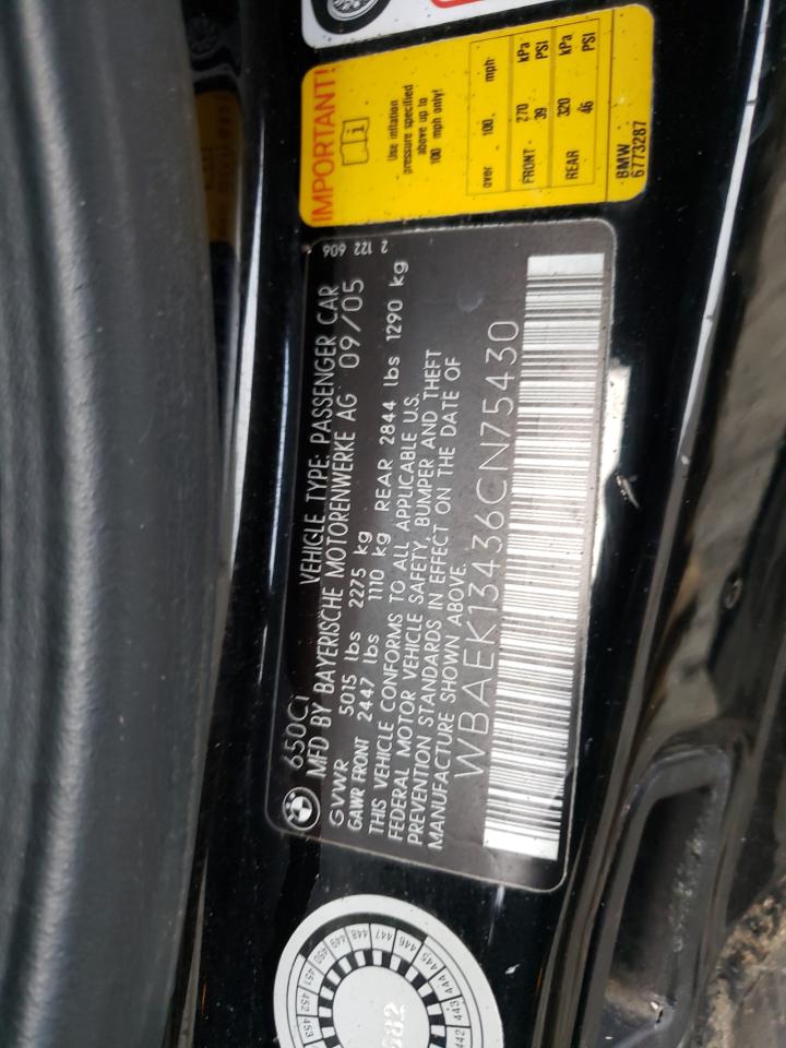 2006 Bmw 650 I Black vin: WBAEK13436CN75430