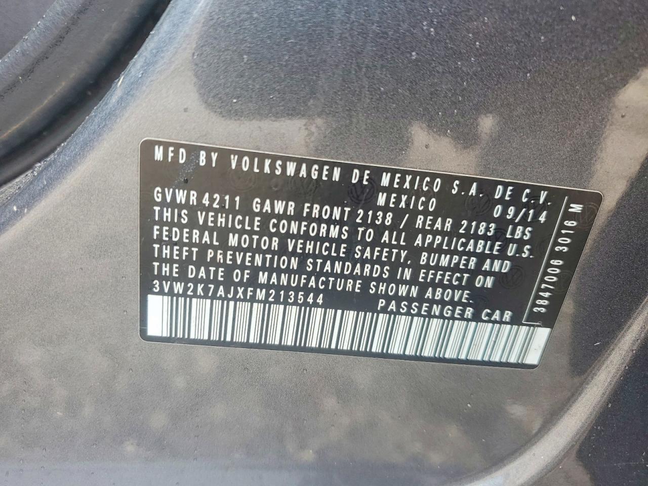 2015 Volkswagen Jetta Base Gray vin: 3VW2K7AJXFM213544