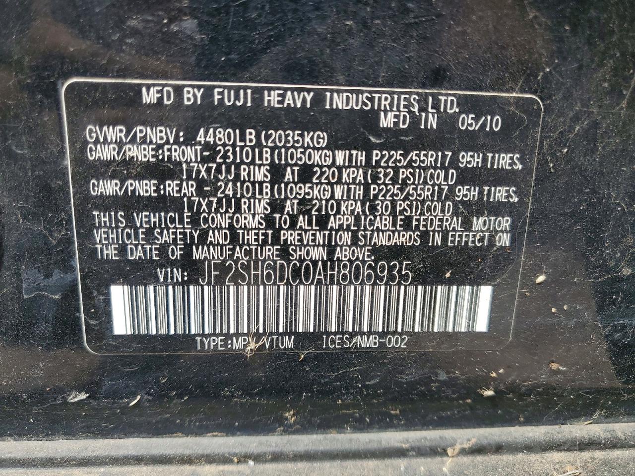 2010 Subaru Forester 2.5x Limited Black vin: JF2SH6DC0AH806935