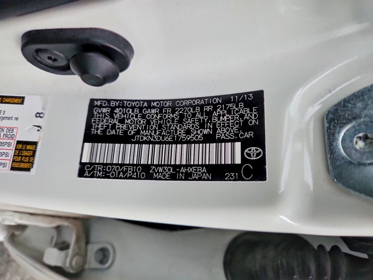 2014 Toyota Prius Two White vin: JTDKN3DU6E1759505