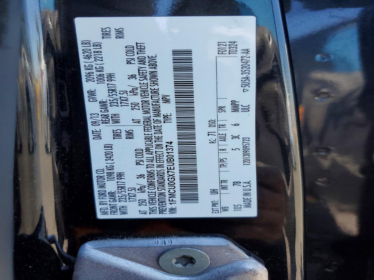 2014 Ford Escape Se Black vin: 1FMCU0GX7EUB01374