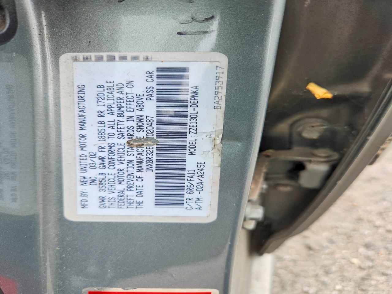 2003 Toyota Corolla Le Gray vin: 1NXBR32E73Z020487