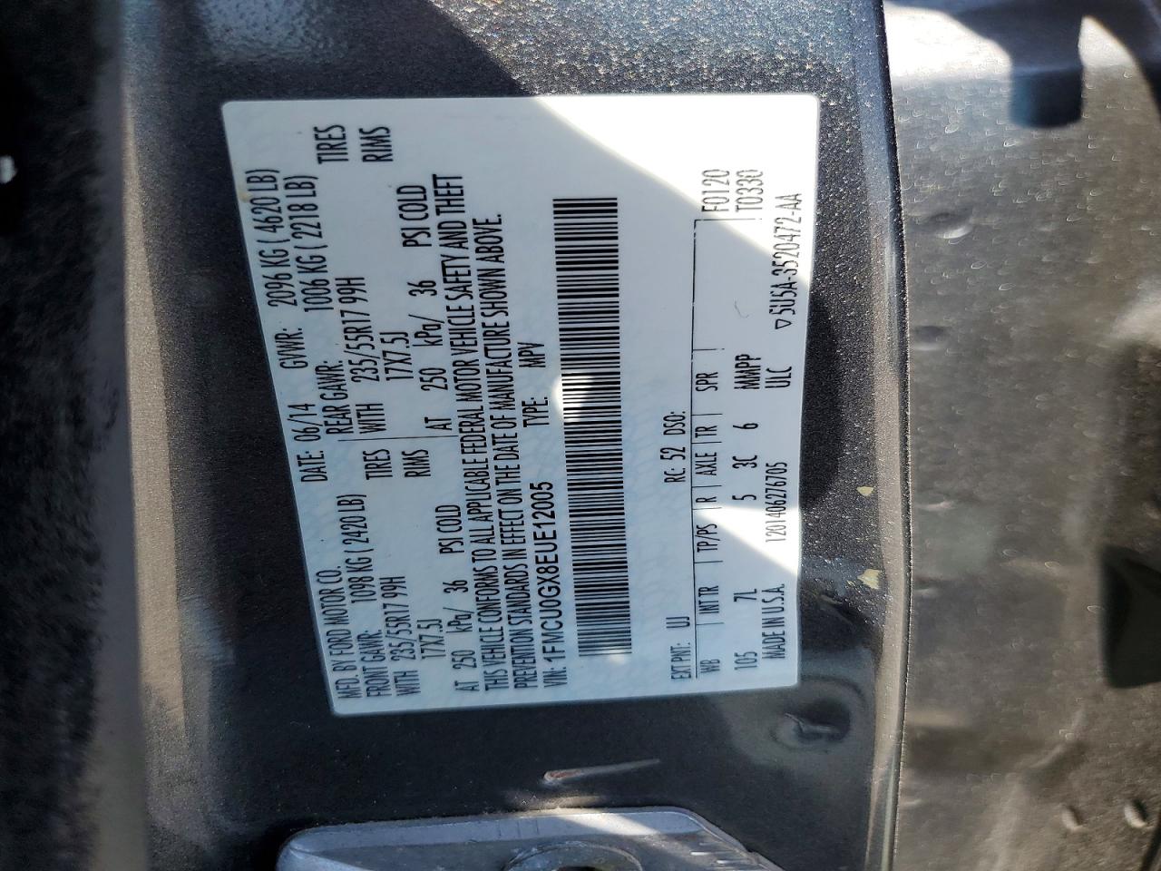 2014 Ford Escape Se Gray vin: 1FMCU0GX8EUE12005
