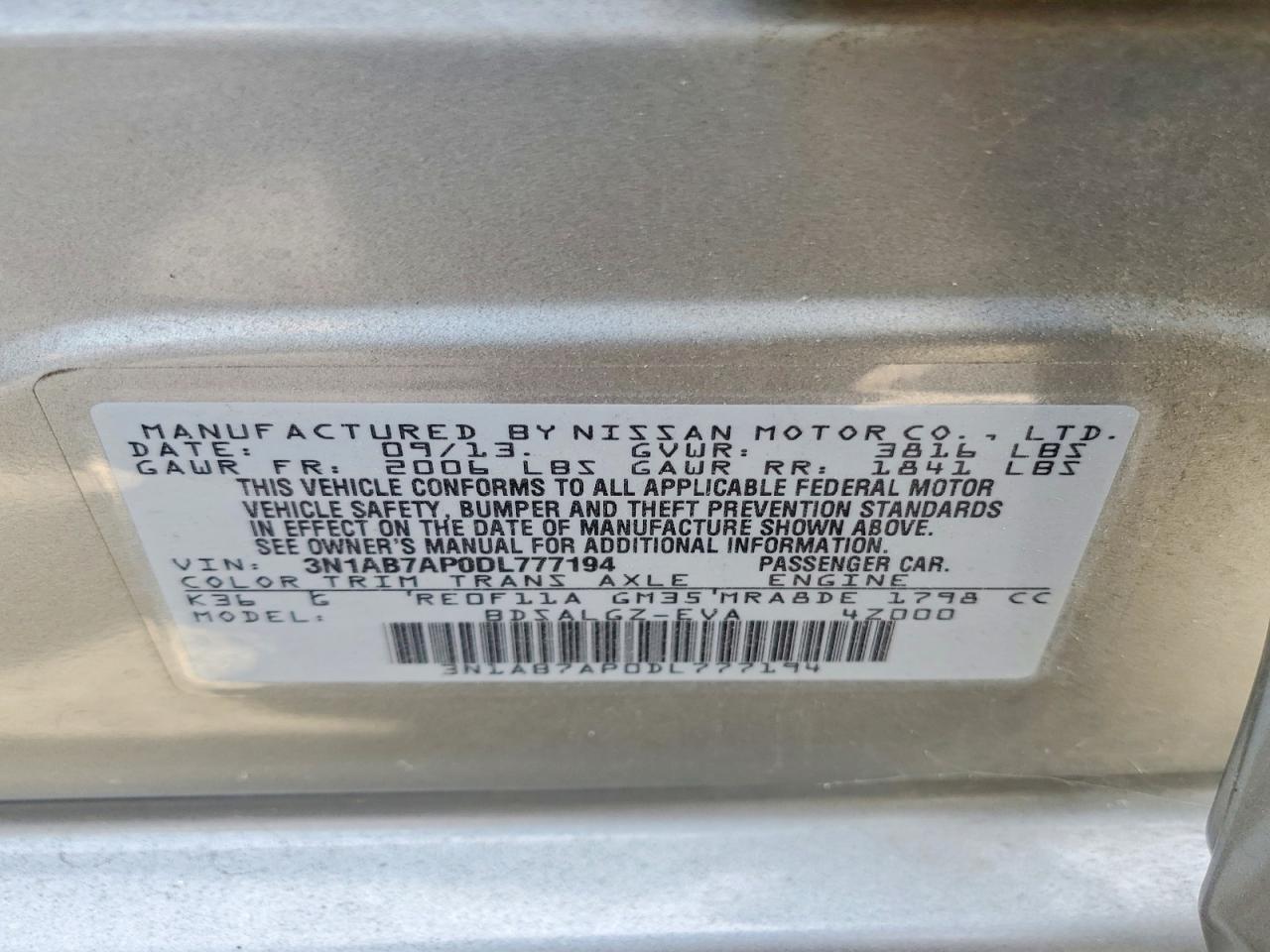 2013 Nissan Sentra S Gray vin: 3N1AB7AP0DL777194