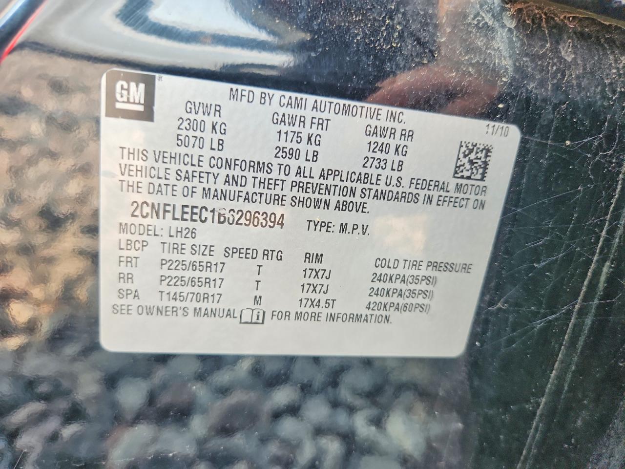 2011 Chevrolet Equinox Lt Black vin: 2CNFLEEC1B6296394
