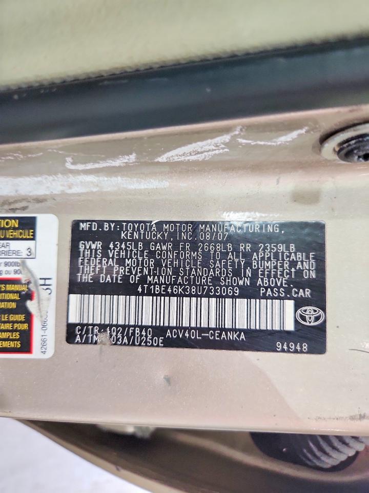 2008 Toyota Camry Le Tan vin: 4T1BE46K38U733069