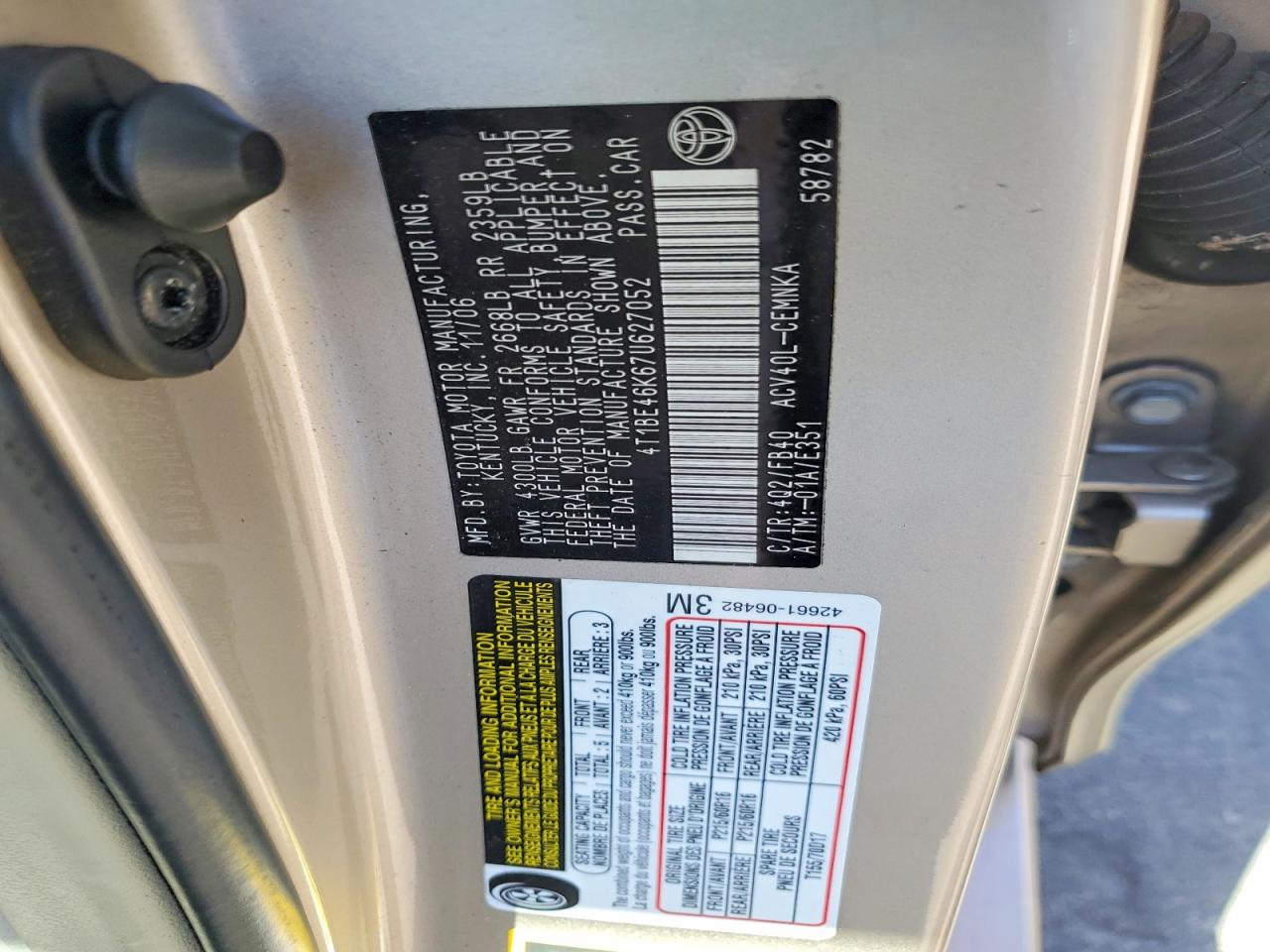 2007 Toyota Camry Ce Tan vin: 4T1BE46K67U627052