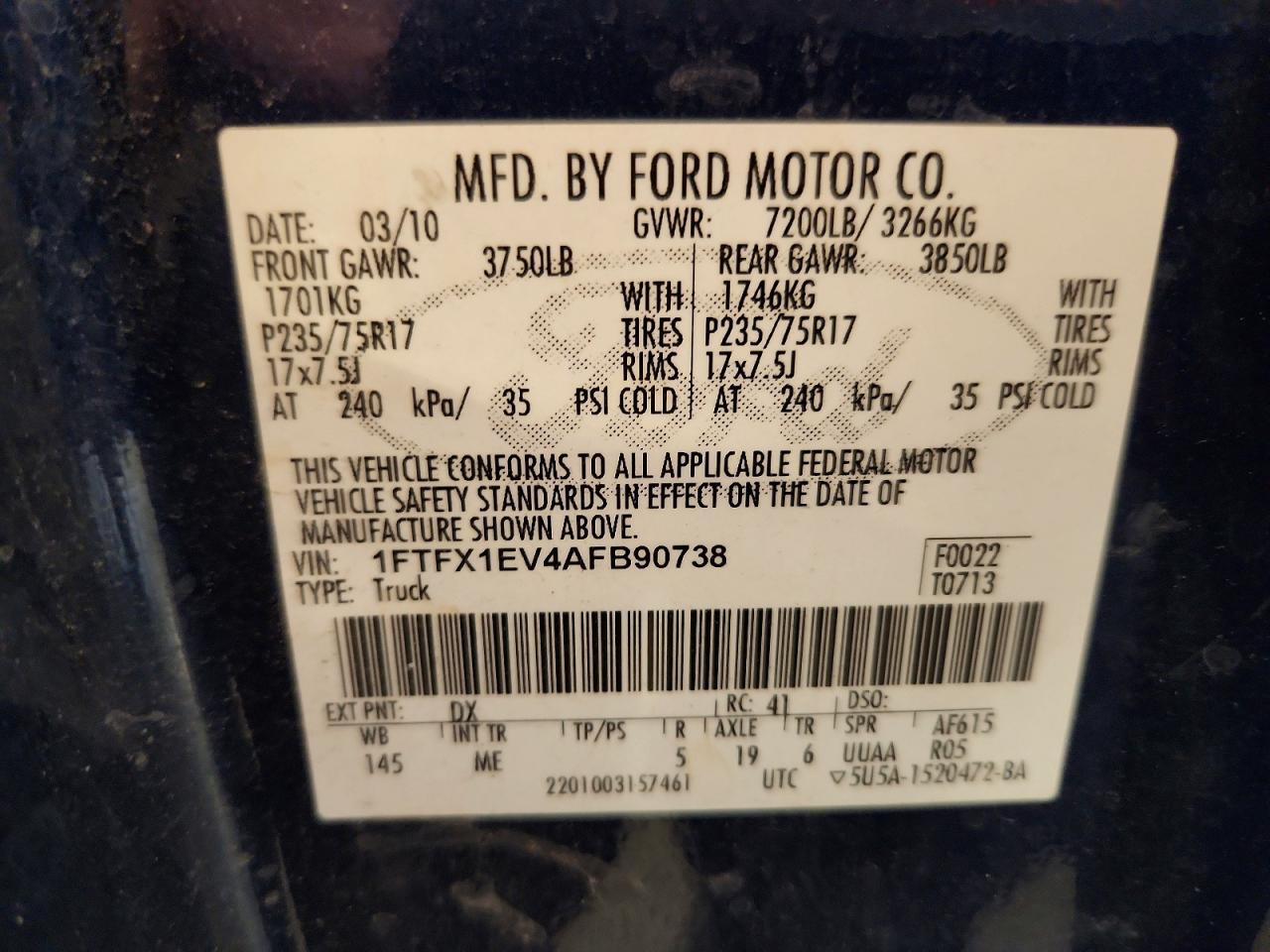 2010 Ford F150 Super Cab Blue vin: 1FTFX1EV4AFB90738