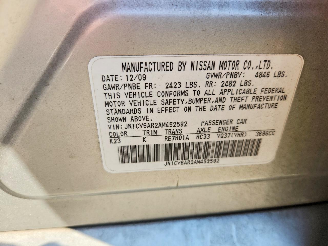 2010 Infiniti G37 Sedan X Silver vin: JN1CV6AR2AM452592
