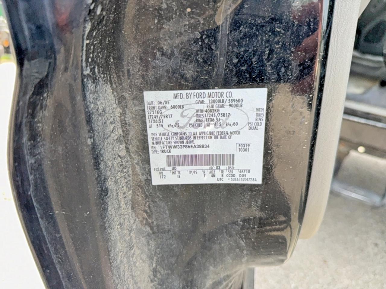2006 Ford F350 Super Duty Black vin: 1FTWW33P86EA38834