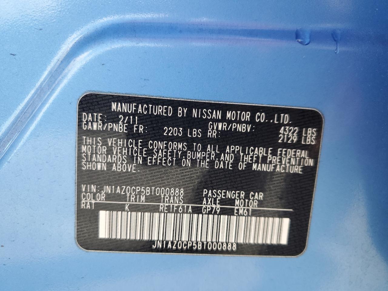 2011 Nissan Leaf Sv Синий vin: JN1AZ0CP5BT000888