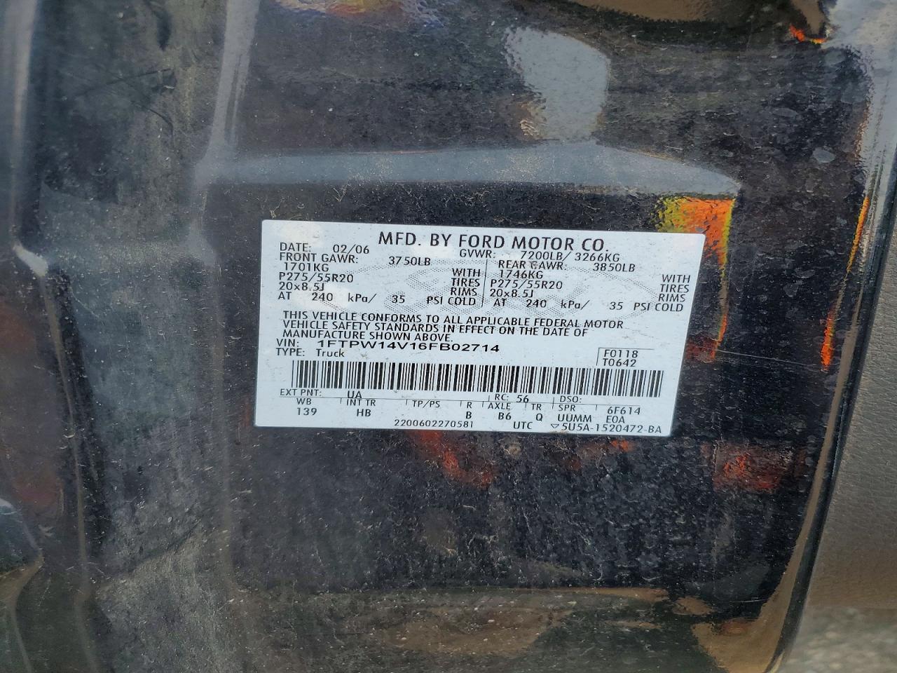 2006 Ford F150 Supercrew Black vin: 1FTPW14V16FB02714