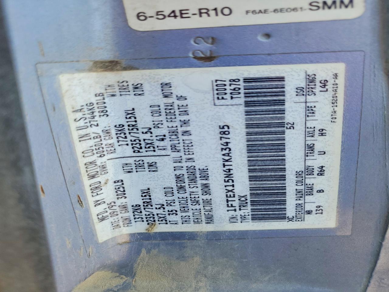 1996 Ford F150 Blue vin: 1FTEX15N4TKA34785