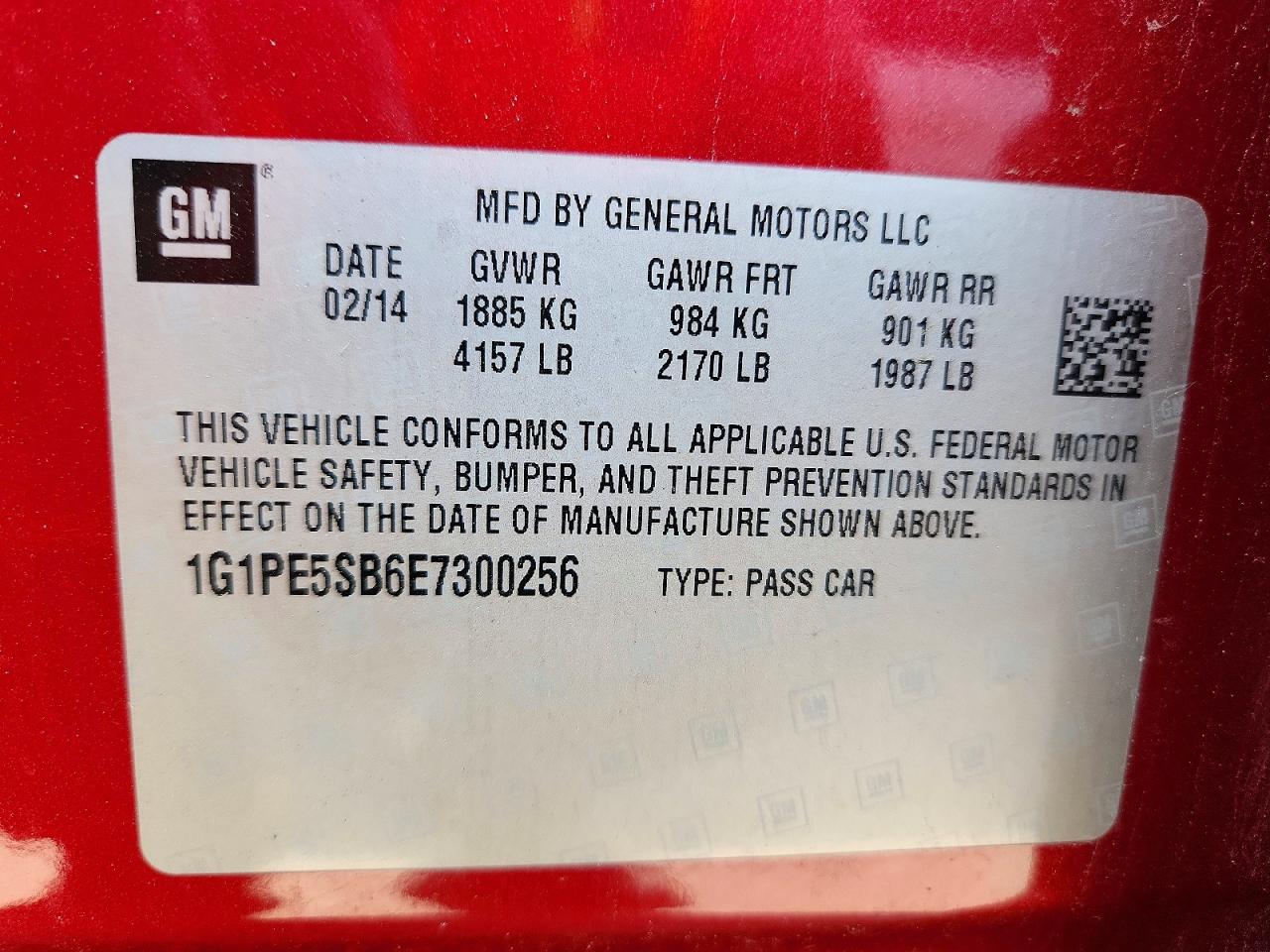 2014 Chevrolet Cruze Lt Red vin: 1G1PE5SB6E7300256