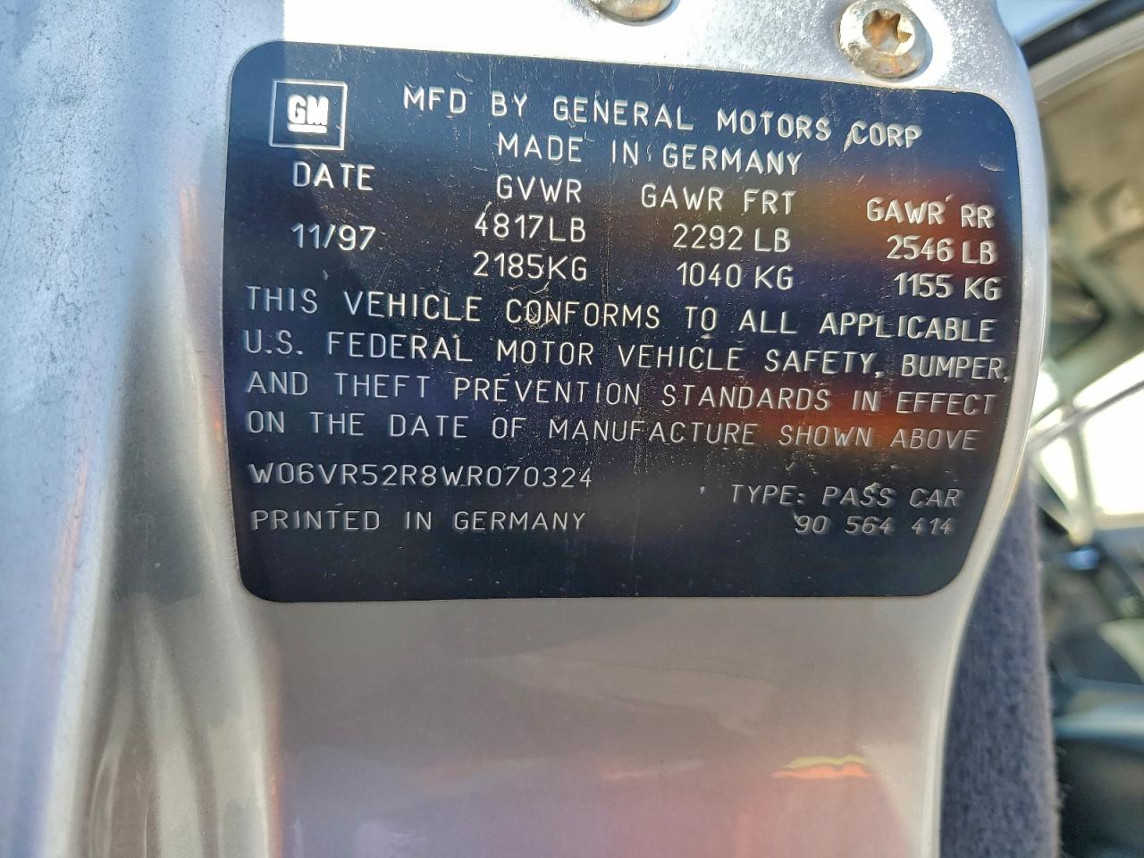 1998 Cadillac Catera Silver vin: W06VR52R8WR070324
