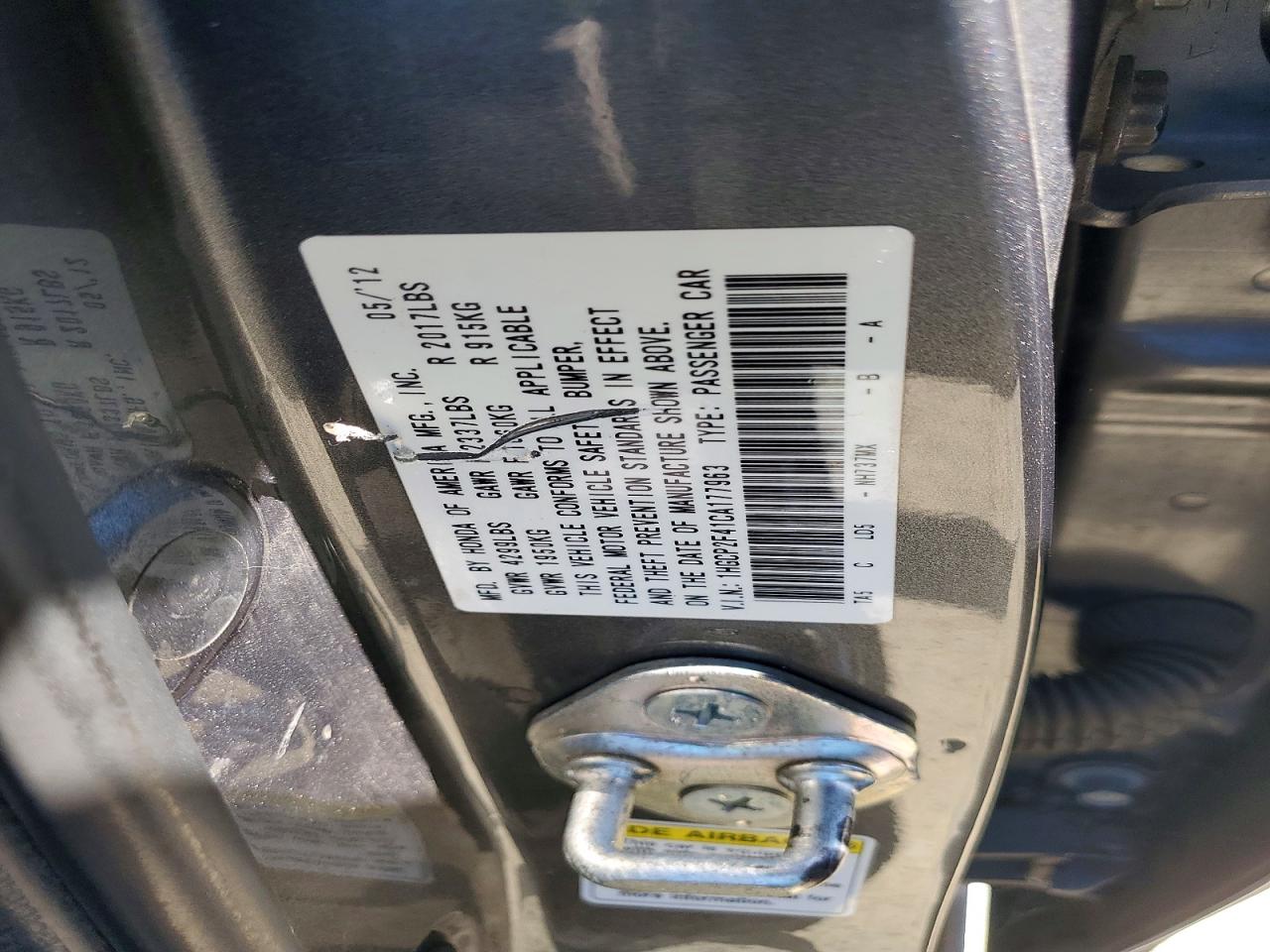 2012 Honda Accord Lxp Gray vin: 1HGCP2F41CA177963