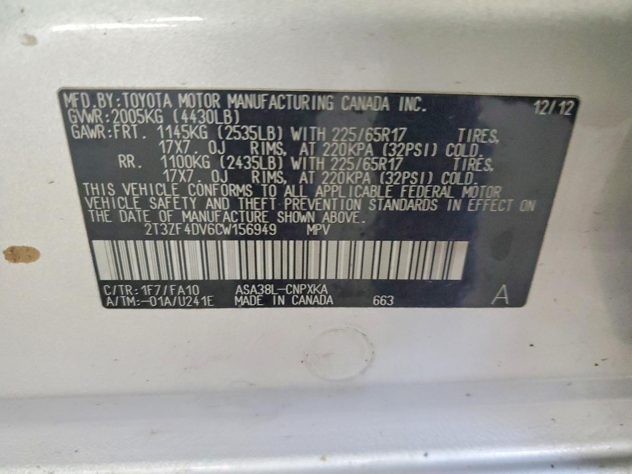 2012 Toyota Rav4 Base Silver vin: 2T3ZF4DV6CW156949