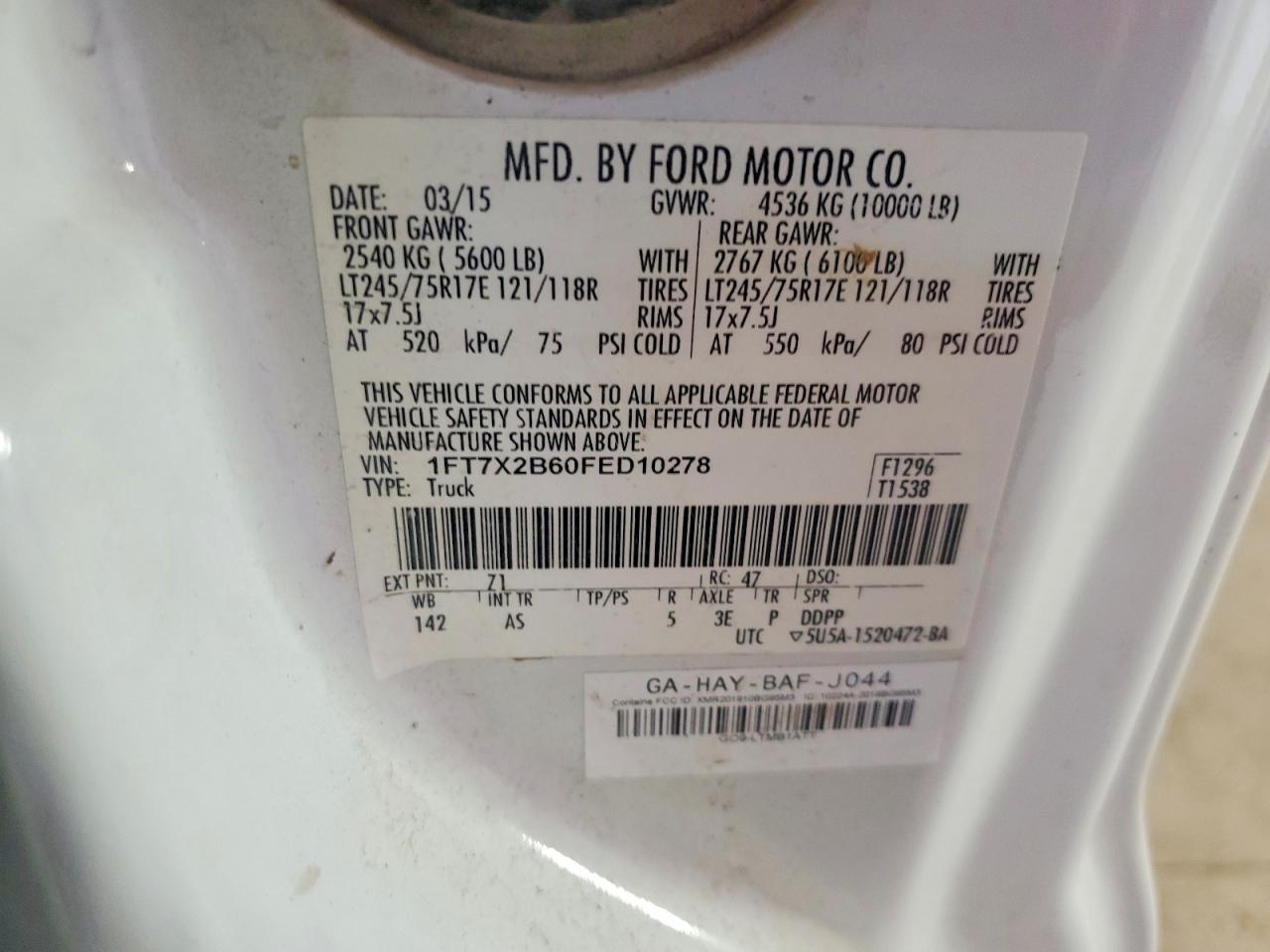 2015 Ford F250 Super Duty White vin: 1FT7X2B60FED10278