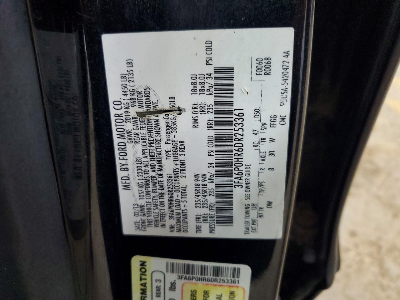 2013 Ford Fusion Se Черный vin: 3FA6P0HR6DR253361