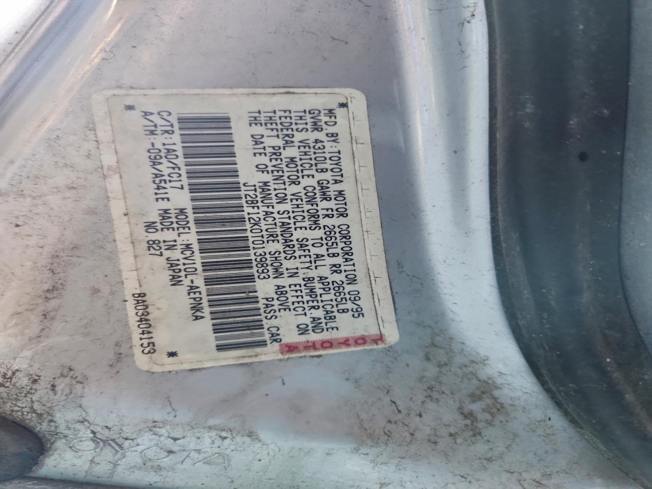 1996 Toyota Camry Le Silver vin: JT2BF12K0T0139893