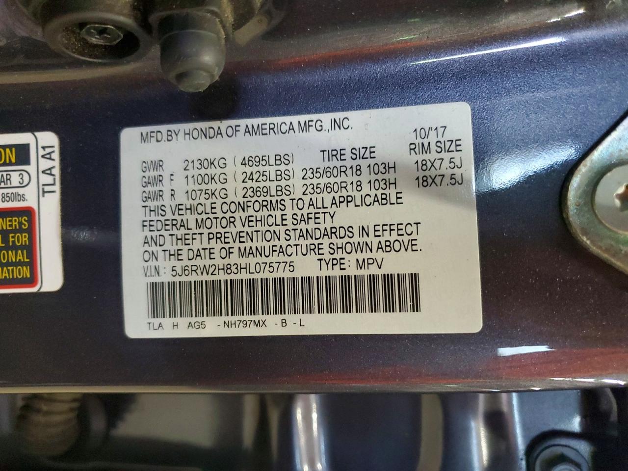 2017 Honda Cr-v Exl Gray vin: 5J6RW2H83HL075775