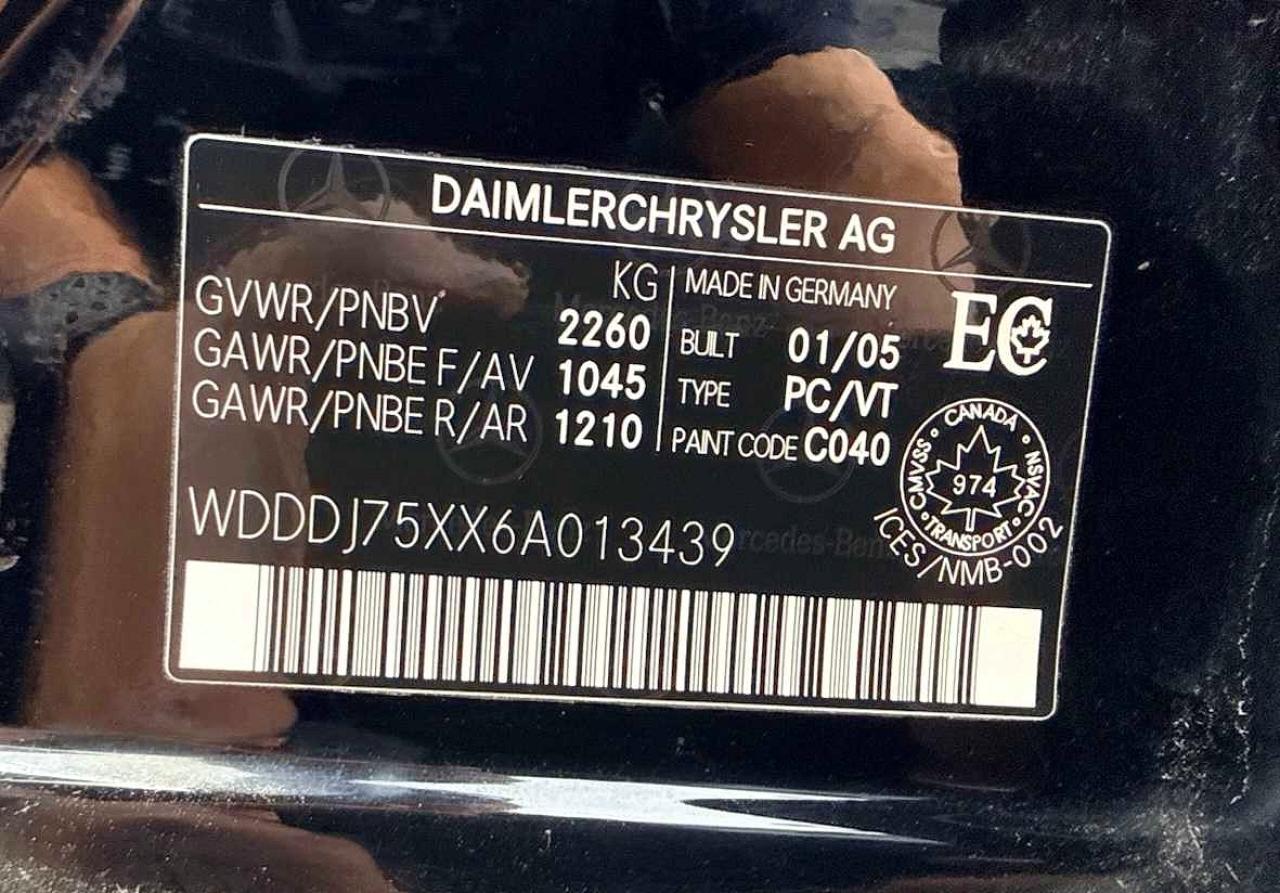 2006 Mercedes-benz Cls 500c Черный vin: WDDDJ75XX6A013439