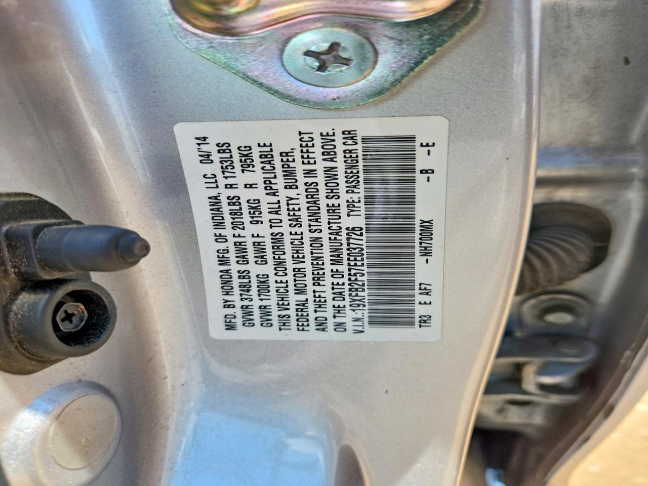 2014 Honda Civic Lx Silver vin: 19XFB2F57EE037726