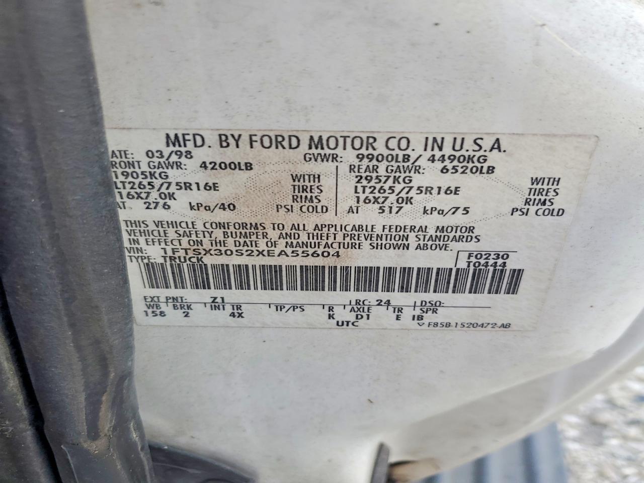 1999 Ford F350 Srw Super Duty White vin: 1FTSX30S2XEA55604