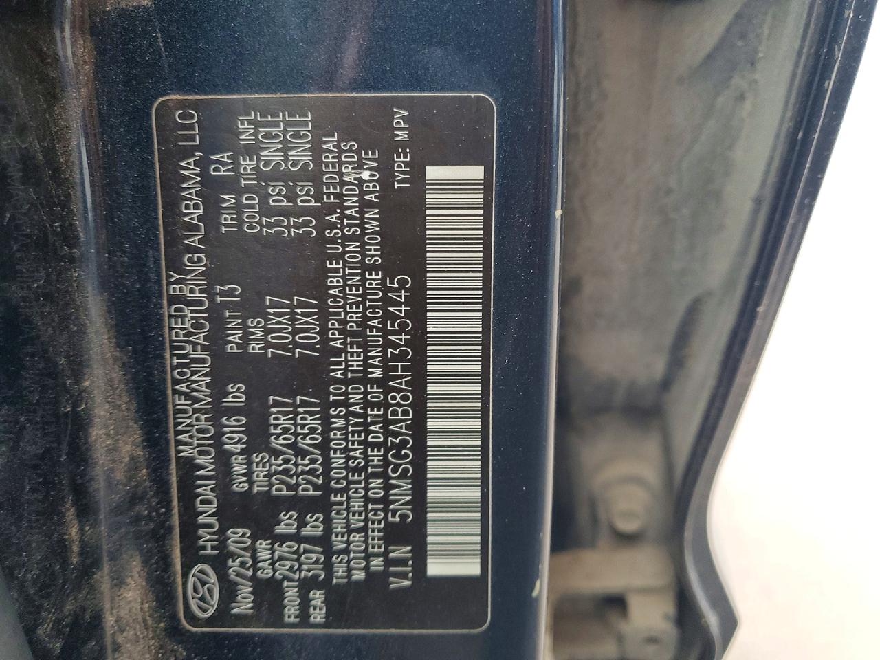 2010 Hyundai Santa Fe Gls Blue vin: 5NMSG3AB8AH345445