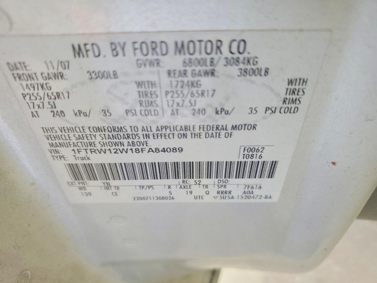 2008 Ford F150 Supercrew Серебряный vin: 1FTRW12W18FA84089