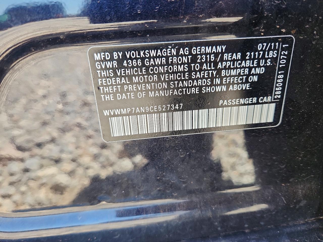 2012 Volkswagen Cc Sport Black vin: WVWMP7AN9CE527347