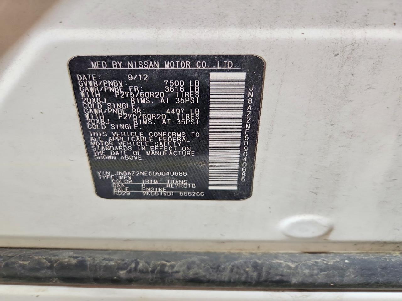 2013 Infiniti Qx56 Base White vin: JN8AZ2NE5D9040686