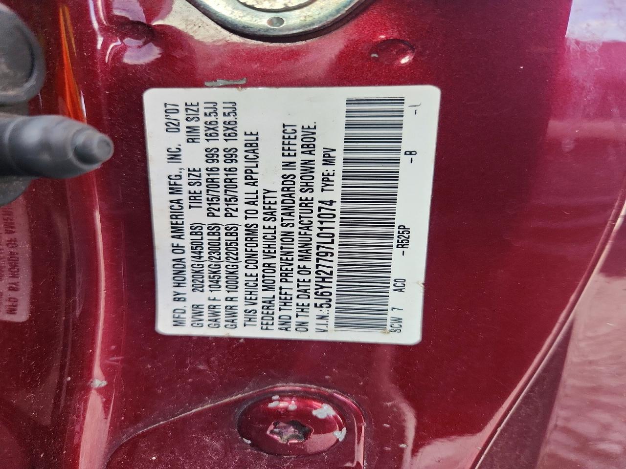 2007 Honda Element Ex Красный vin: 5J6YH27797L011074