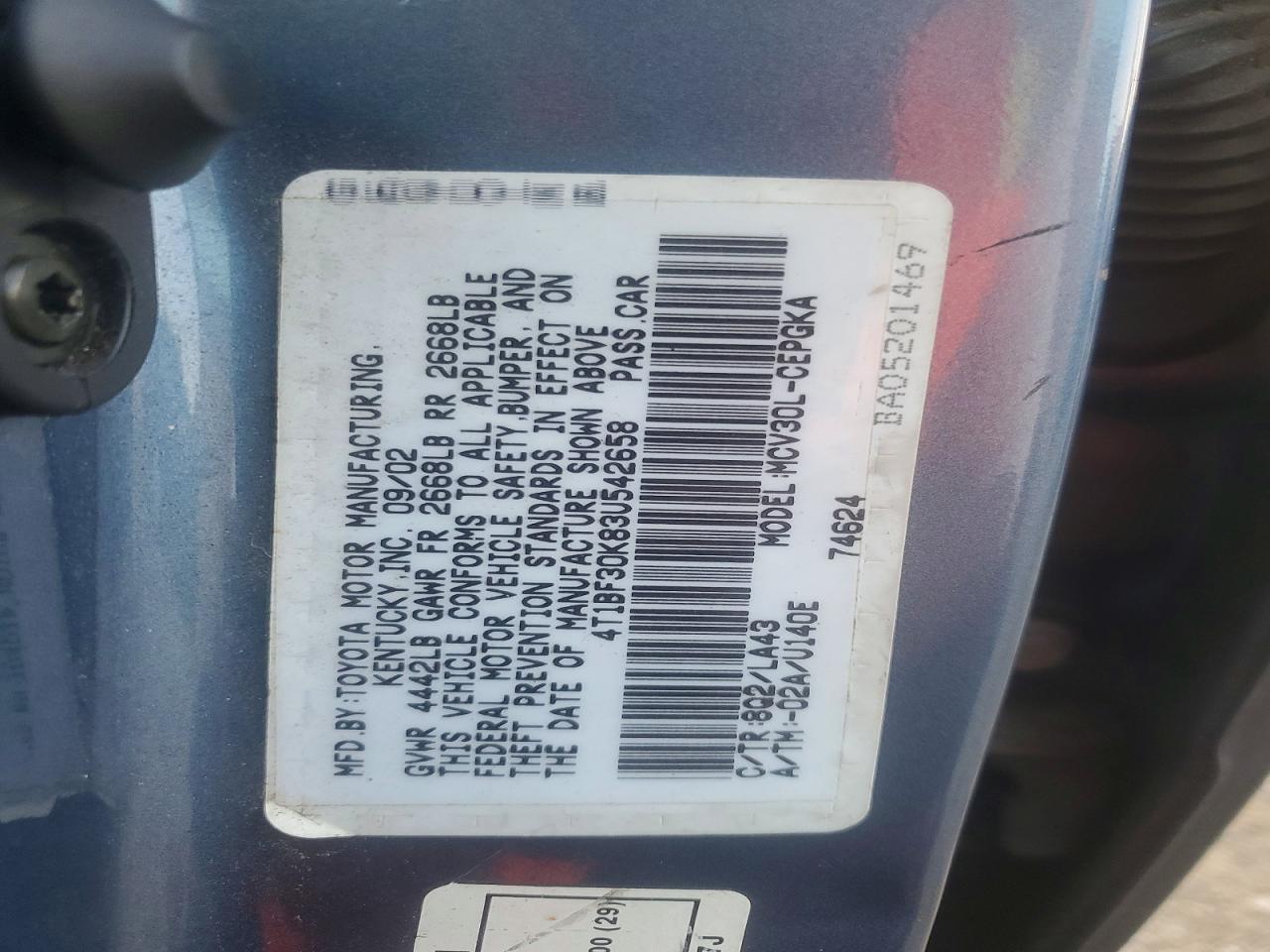 2003 Toyota Camry Blue vin: 4T1BF30K83U542658